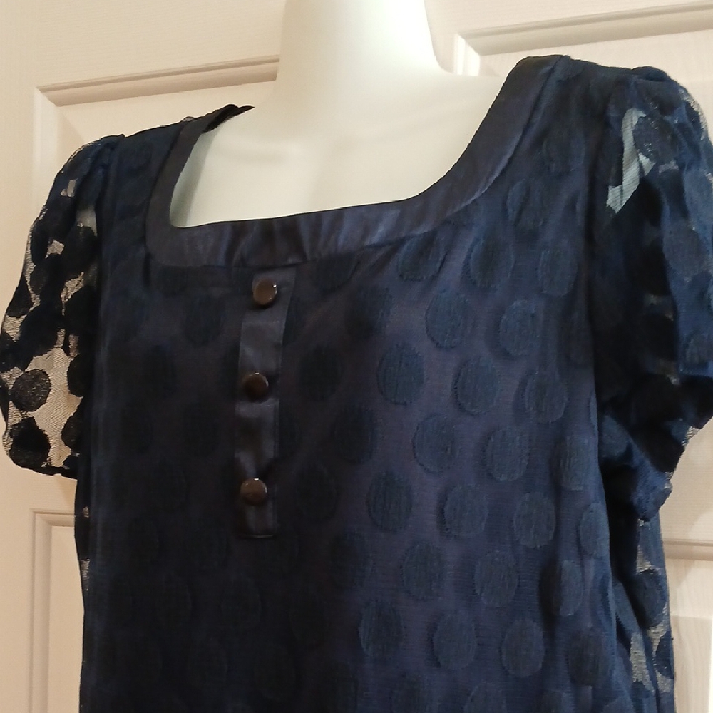 Navy Blue Short Sleeve Dress with Button Details